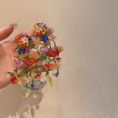 Flower Alloy Glass Seed Beaded Dangle Stud Earrings FS-WGF7797-01-1