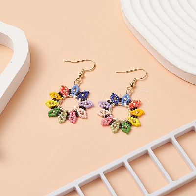 Glass Seed Beaded Sunflower Dangle Earrings EJEW-MZ00047-1