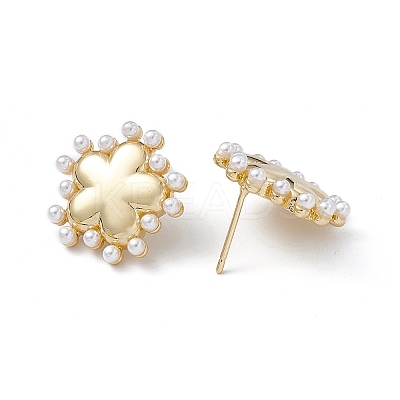 Long-Lasting Plated Brass Stud Earrings with Plastic Pearl for Women EJEW-A088-01G-1
