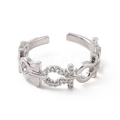 Clear Cubic Zirconia Hollow Out Open Cuff Ring RJEW-G283-13P-1