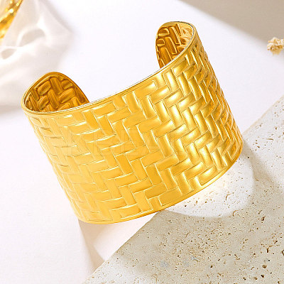 Braided 304 Stainless Steel Cuff Bangles for Women BJEW-P362-04G-1