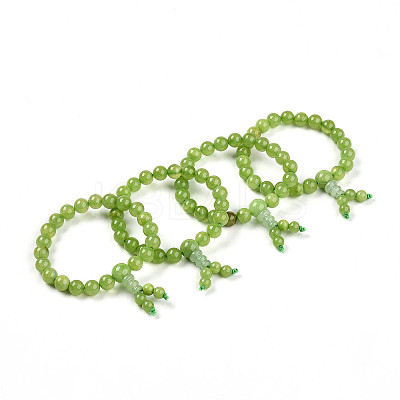 Buddhist Natural Topaz Jade Round Beaded Stretch Bracelets BJEW-R041-8mm-04-01-1