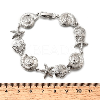 Summer Beach Brass Micro Pave Clear Cubic Zirconia Starfish & Shell Shape Link Chain Bracelets BJEW-C118-02A-P-1
