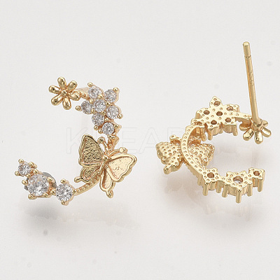 Brass Micro Pave Clear Cubic Zirconia Stud Earrings X-EJEW-T007-14G-NF-1