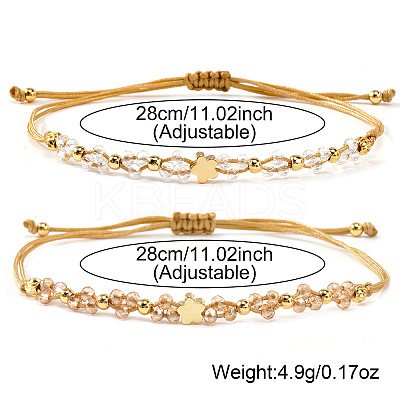 2Pcs Brass & Glass Beads Braided Bead Bracelets for Women IU7406-1-1