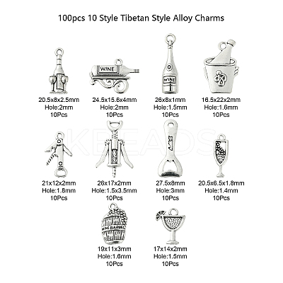 100pcs 10 Style Tibetan Style Alloy Pendants TIBEP-CJ0001-27-1