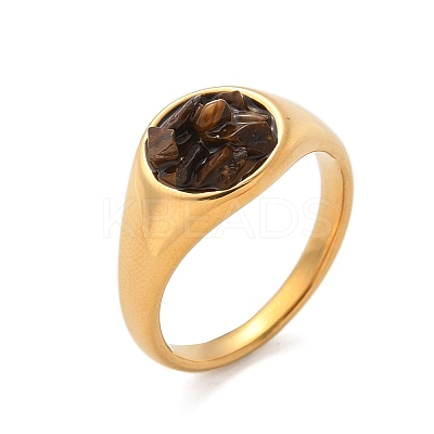 Round Natural Tiger Eye Chips Finger Rings RJEW-D303-03G-04-1