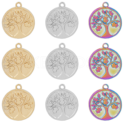 18Pcs 3 Colors 304 Stainless Steel Pendants STAS-FH0001-87-1