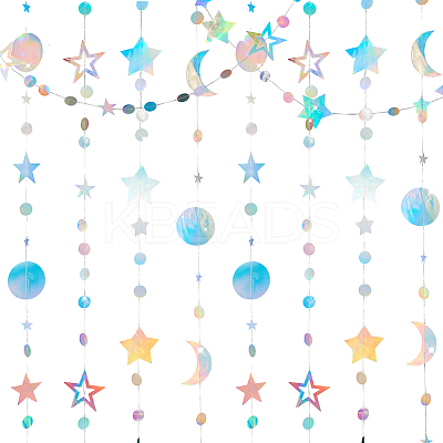 4Pcs 4 Style Iridescent Paper Glitter Circle Star Garland AJEW-PH0004-59-1