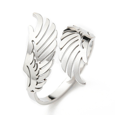 Non-Tarnish 304 Stainless Steel Double Wing Open Cuff Ring LS-RJEW-F149-01P-1