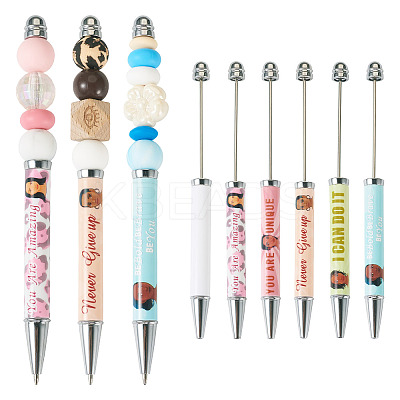 6Pcs 6 Styles Printed Plastic Ball-Point Pen AJEW-TA0001-82-1