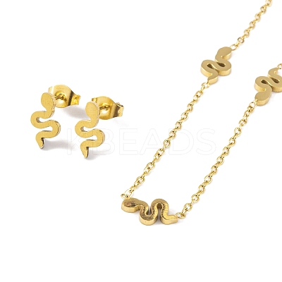 Ion Plating(IP) Snake 304 Stainless Steel Stud Earrings & Necklaces Sets for Women Men SJEW-M100-04G-1