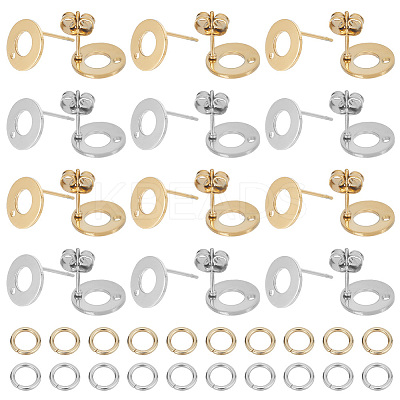 40Pcs 2 Colors Donut Shape 304 Stainless Steel Stud Earring Findings DIY-SC0023-56-1