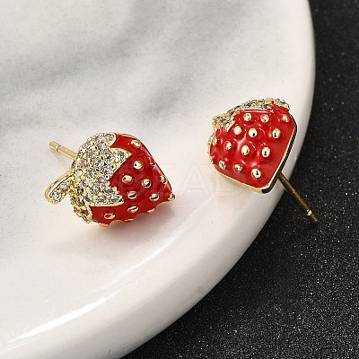 Brass Micro Pave Clear Cubic Zirconia Stud Earrings EJEW-G430-01G-1