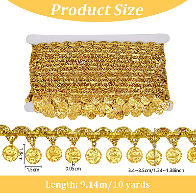 Polyester Braided Metallic Lace Trim with Metal Flat Round Tassel OCOR-WH0082-537B-1