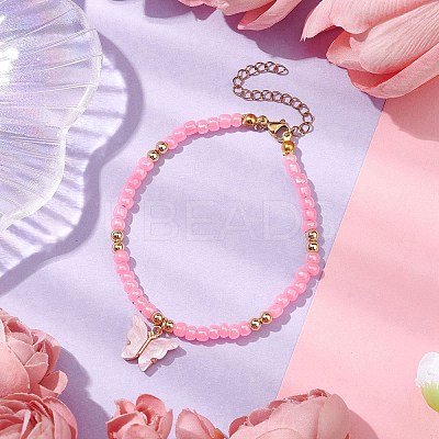 Butterfly Alloy Acrylic Charm Bracelets BJEW-JB10487-02-1