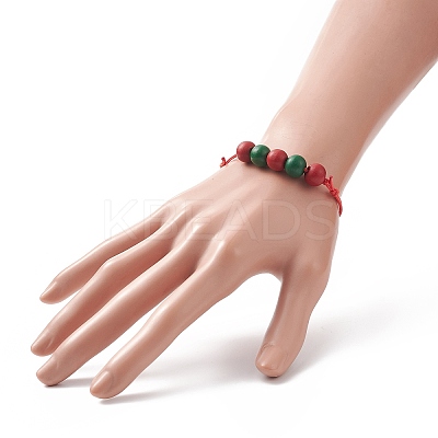 Wood Round Braided Bead Bracelet BJEW-JB09927-1