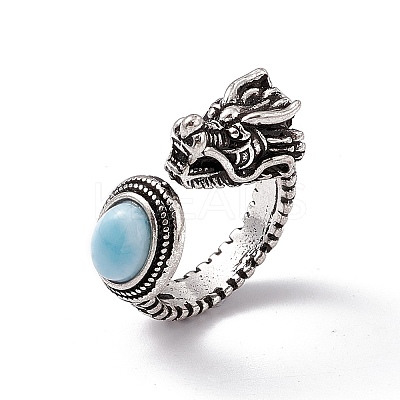 Dragon Head Natural Larimar Cuff Rings RJEW-G273-03AS-01-1
