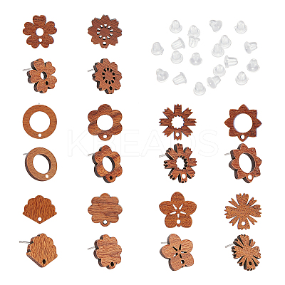 20Pcs 10 Style Walnut Wood Stud Earring Findings MAK-PH0004-32-1