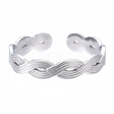 Non-Tarnish 304 Stainless Steel Twist Wrap Open Cuff Ring for Women RJEW-T023-07P-1