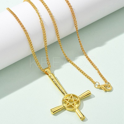 Christian Upside Down Cross & Star Alloy Pendant Pendant Twisted Chain Necklaces for Women LS-NJEW-NH0001-03G-1