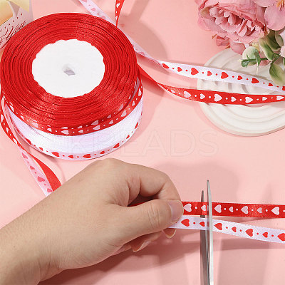 2 Rolls 2 Colors Heart Pattern Polyester Ribbon OCOR-CA0001-34-1
