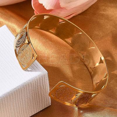 Religion Theme 304 Stainless Steel Cuff Bangles for Women BJEW-Q011-01G-1
