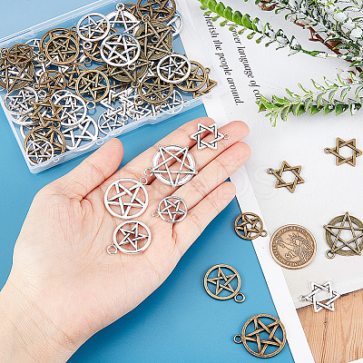 60Pcs 10 Style Tibetan Style Alloy Pendants FIND-PH0009-15-1