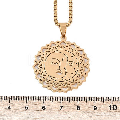 201 Stainless Steel Hollow Moon Star Flower Pendant Necklaces for Women LS-NJEW-K283-35G-1