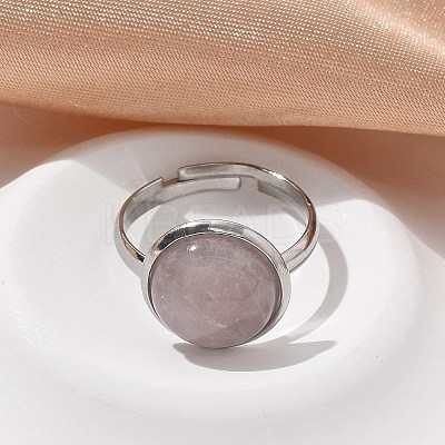 Half Round Natural Rose Quartz Finger Rings RJEW-M062-01P-17-1