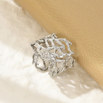 304 Stainless Steel Hollow Wide Cuff Rings for Women RJEW-G338-24P-1