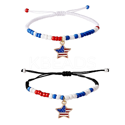 2Pcs 2 Style Alloy Enamel Charms Braided Bead Bracelets Set BJEW-SW00045-1