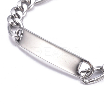 Tarnish Resistant 304 Stainless Steel Figaro Chain ID Bracelets BJEW-G631-05P-1