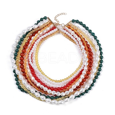Bohemian Glass Beaded Multi Layered Necklaces for Women NJEW-K384-02A-1