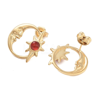 304 Stainless Steel Moon Stud Earrings EJEW-I314-01C-1
