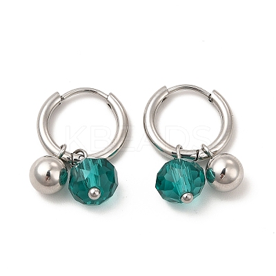 Glass Round Beaded Charms Dangle Hoop Earrings EJEW-P219-06P-1