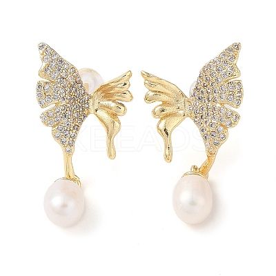 Natural Pearl Stud Earrings EJEW-L286-04G-1