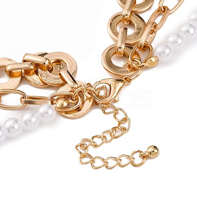 Alloy & Plastic Pearl 3 Layer Necklaces for Women NJEW-U013-03G-1