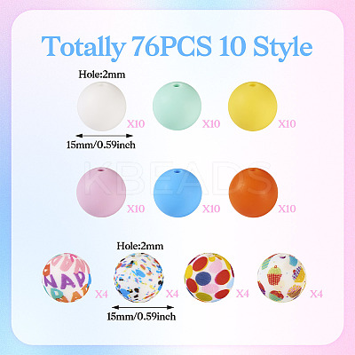 76Pcs Round Silicone Focal Beads SIL-TA0001-94-1