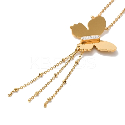 Stainless Steel Crystal Rhinestone Butterfly Tassel Pendant Necklaces for Women NJEW-G145-02G-1