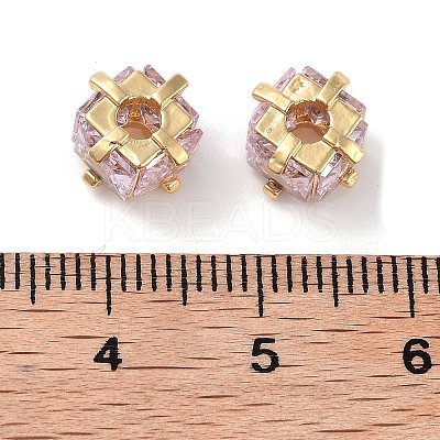 Brass Micro Pave Cubic Zirconia Beads KK-B102-31G-02-1