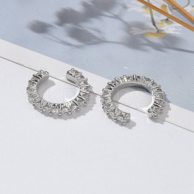 Brass Micro Pave Clear Cubic Zirconia Cuff Earrings EJEW-I249-14P-1