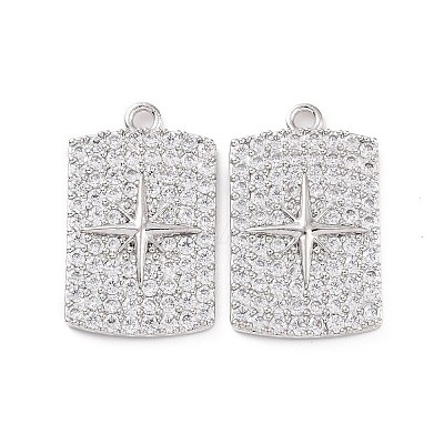 Brass Micro Pave Clear Cubic Zirconia Pendants KK-E068-VC470-1