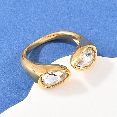 304 Stainless Steel with Glass Cuff Open Rings RJEW-Z125-03G-01-1