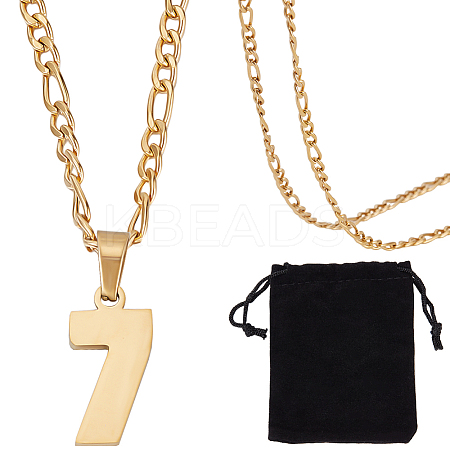 1Pc 304 Stainless Steel Figaro Chain Number Pendant Necklaces NJEW-BBC0001-28D-G-1