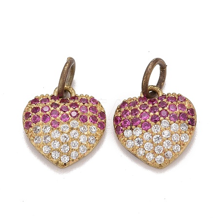 Brass Micro Pave Medium Violet Red & Clear Cubic Zirconia Charms ZIRC-G166-25G-A-1