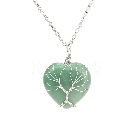 Natural Green Aventurine Heart Pendant Necklaces PW-WG58330-05-1