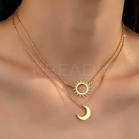 2Pcs Sun & Moon Alloy Pendant Necklaces FS-WGC7774-01-1
