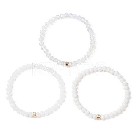 3Pcs Faceted Imitation Jade & Opaque Glass Rondelle Beaded Stretch Bracelets for Women BJEW-JB12563-07-1