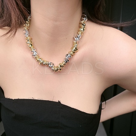 Two Tone Alloy Irregular Twist Beaded Necklaces for Women NJEW-Z043-01PG-02-1